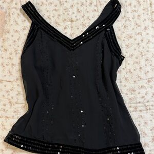 LOFT Black Sequin V-Neck Blouse